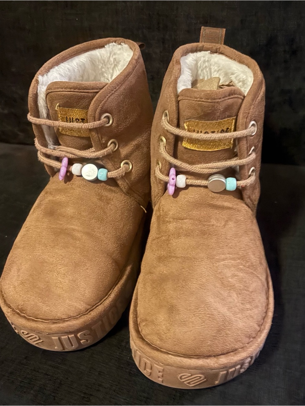 Kids Brown Fleece-Lined Ankle Boots size 1